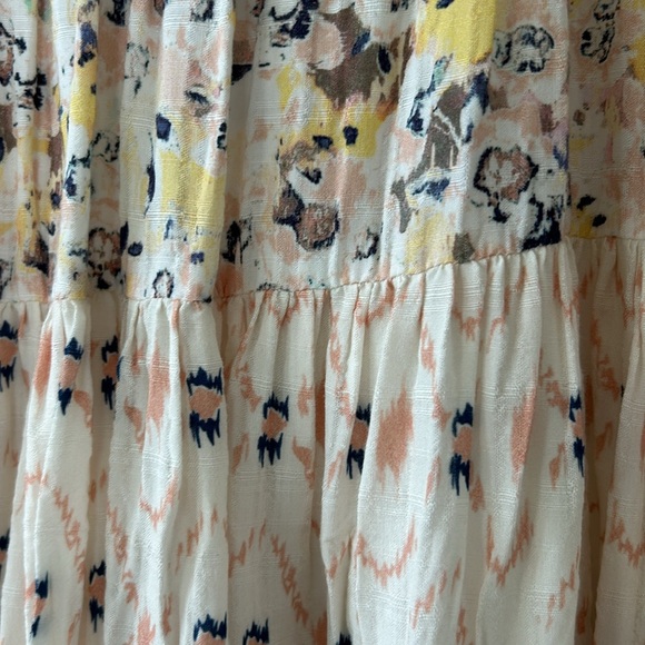 Lucky Brand Babydoll Tiered Sundress: Cream Pink Gold Taupe Mixed Media Print - Picture 11 of 16
